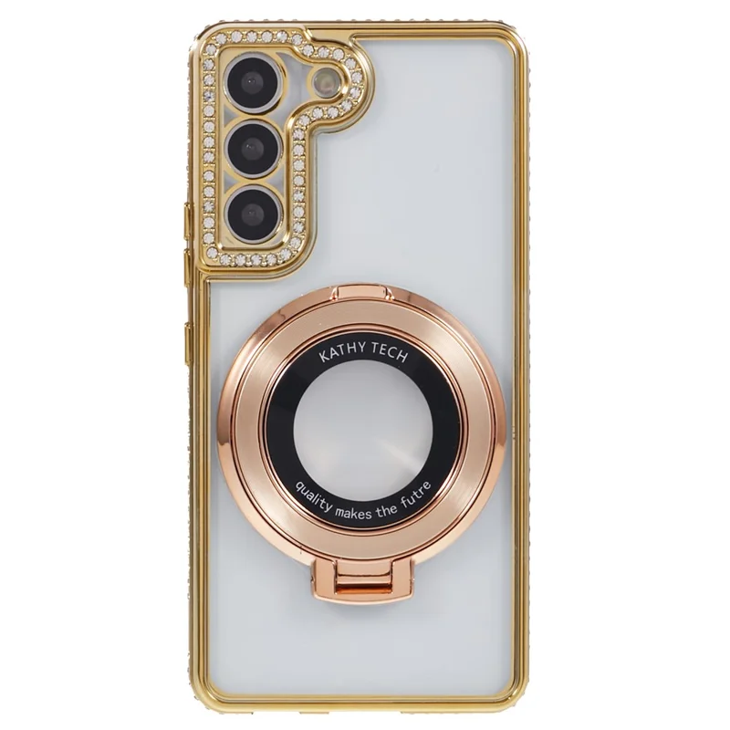 For Samsung Galaxy S22+ 5G Case Kickstand Soft TPU Back Cover Rhinestone Decor - Gold