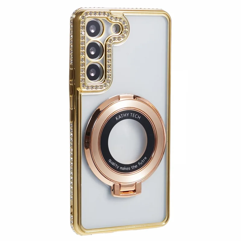 For Samsung Galaxy S22+ 5G Case Kickstand Soft TPU Back Cover Rhinestone Decor - Gold