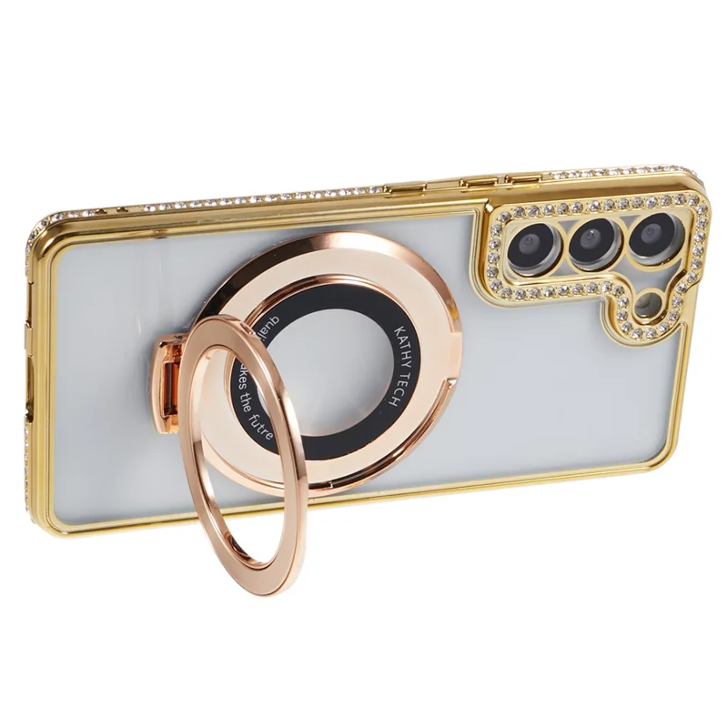 For Samsung Galaxy S22+ 5G Case Kickstand Soft TPU Back Cover Rhinestone Decor - Gold