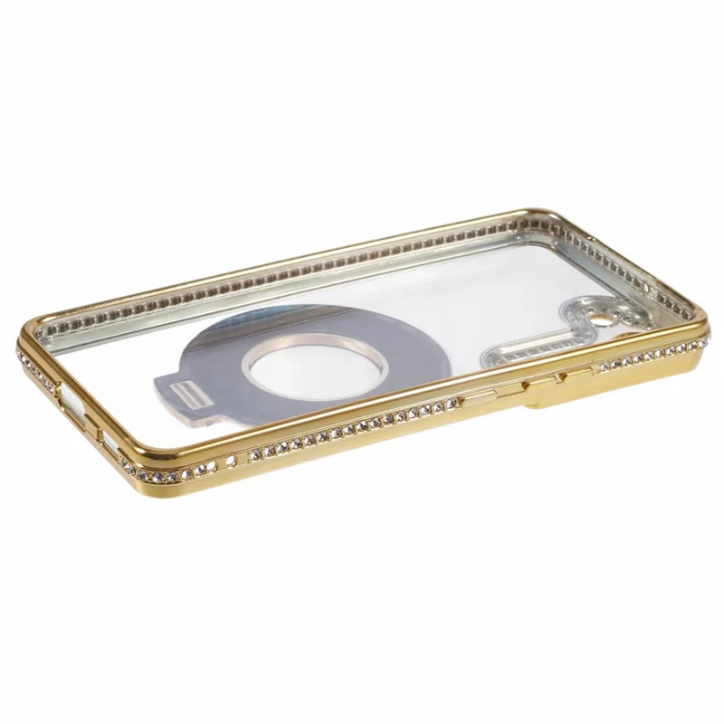 For Samsung Galaxy S22+ 5G Case Kickstand Soft TPU Back Cover Rhinestone Decor - Gold