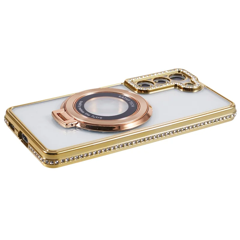 For Samsung Galaxy S22+ 5G Case Kickstand Soft TPU Back Cover Rhinestone Decor - Gold