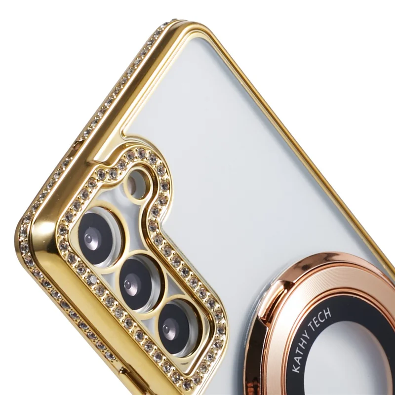 For Samsung Galaxy S22+ 5G Case Kickstand Soft TPU Back Cover Rhinestone Decor - Gold