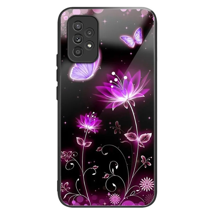 Für Samsung Galaxy A53 5G Case Pattern Design Anti-Scratch Tempered Glass Phone Cover - Fluorescent Lotus