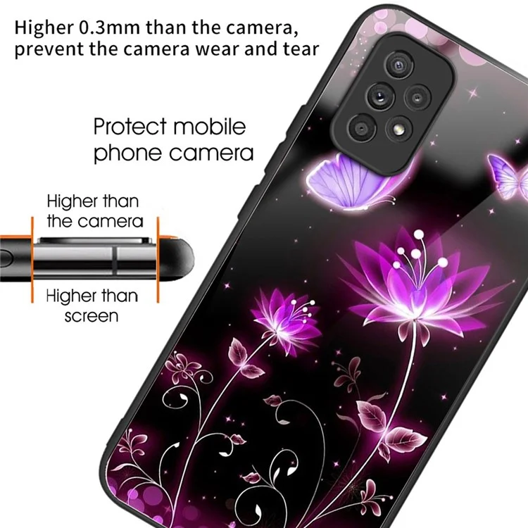 Für Samsung Galaxy A53 5G Case Pattern Design Anti-Scratch Tempered Glass Phone Cover - Fluorescent Lotus