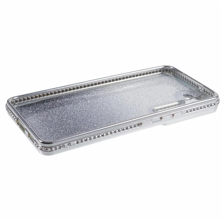 For Samsung Galaxy S23 Case TPU Drop Protection Rhinestone Decor Gradient Phone Protector - Silver
