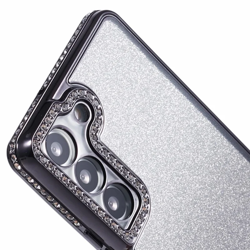 For Samsung Galaxy S22+ 5G Case Rhinestone Decor Color Gradient TPU Phone Cover - Black