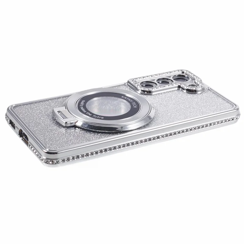 For Samsung Galaxy S22+ 5G Kickstand Case Rhinestone Decor Gradient TPU Phone Cover - Silver