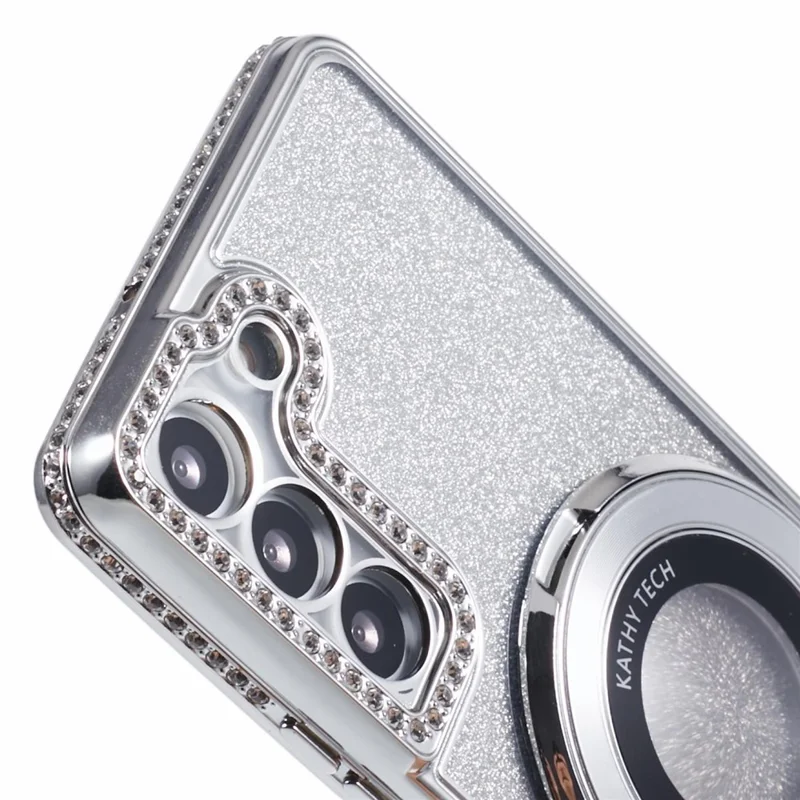For Samsung Galaxy S22+ 5G Kickstand Case Rhinestone Decor Gradient TPU Phone Cover - Silver