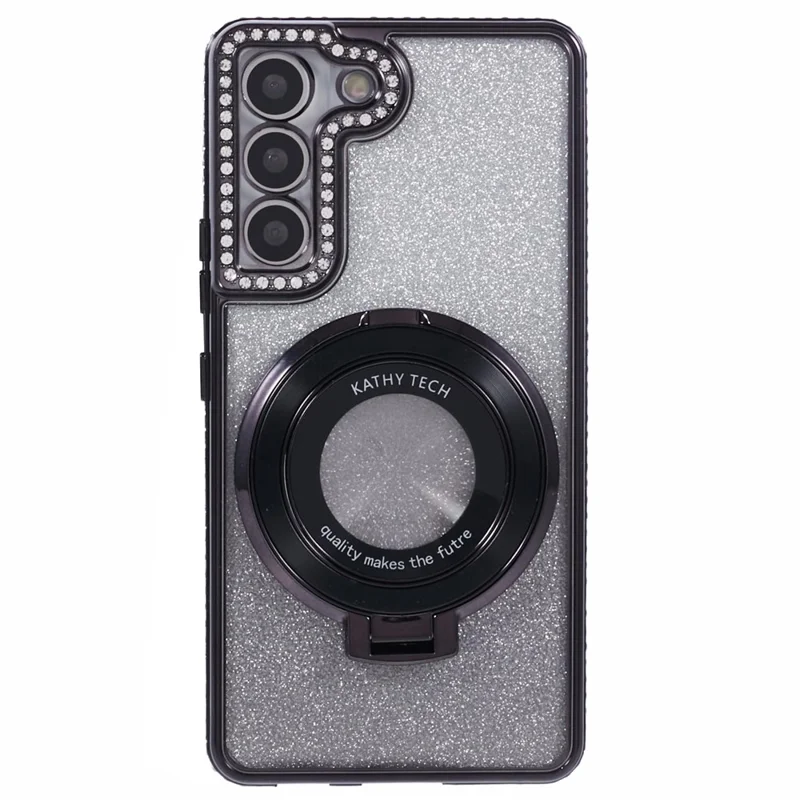 For Samsung Galaxy S22+ 5G Kickstand Case Rhinestone Decor Gradient TPU Phone Cover - Black