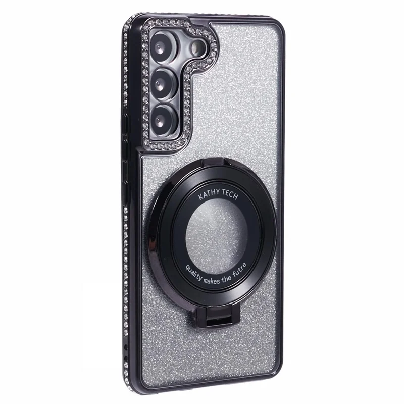 For Samsung Galaxy S22+ 5G Kickstand Case Rhinestone Decor Gradient TPU Phone Cover - Black