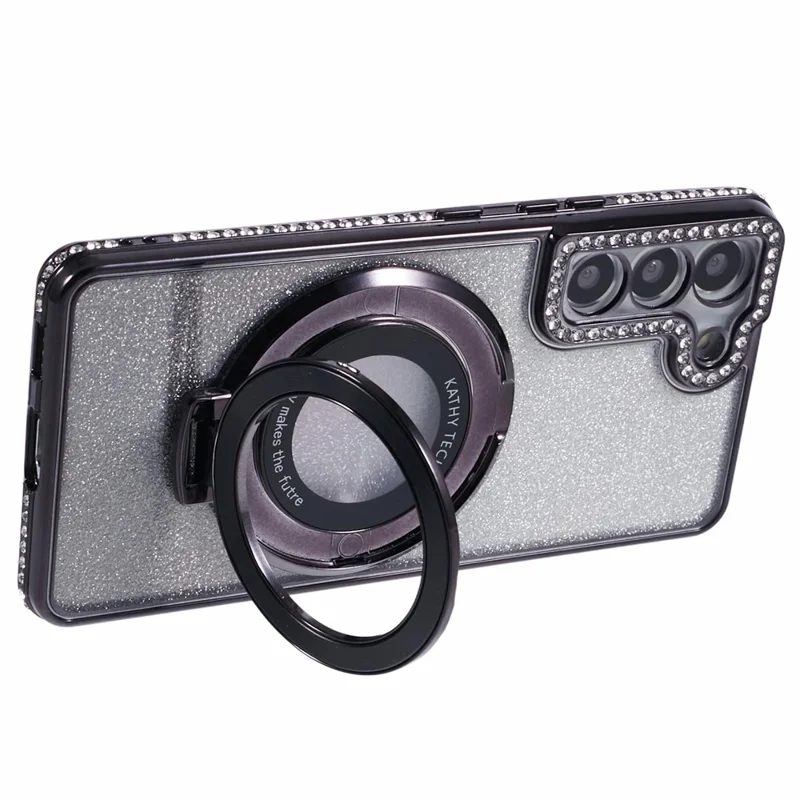 For Samsung Galaxy S22+ 5G Kickstand Case Rhinestone Decor Gradient TPU Phone Cover - Black