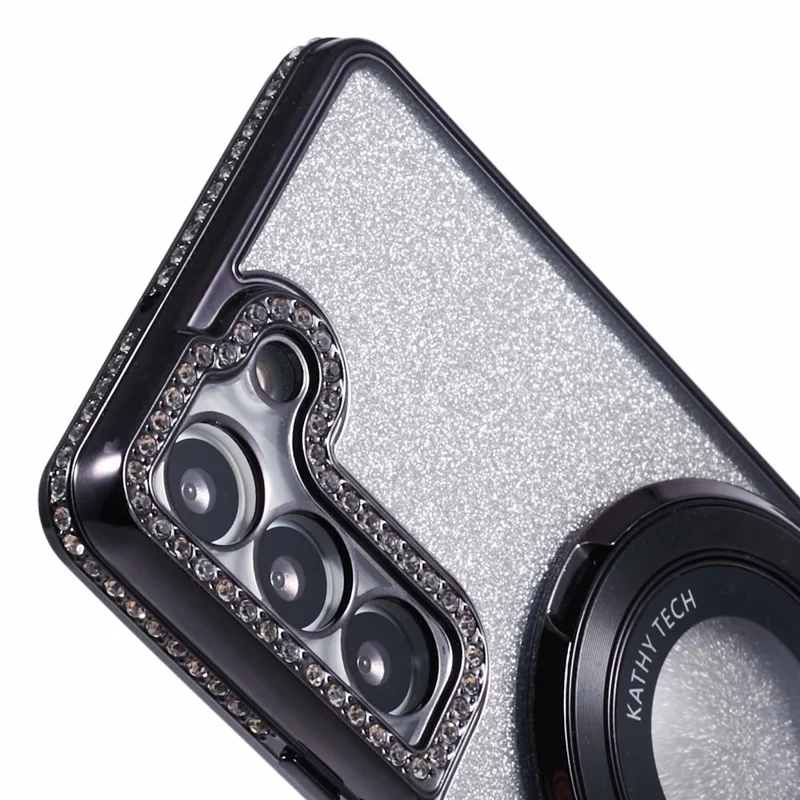 For Samsung Galaxy S22+ 5G Kickstand Case Rhinestone Decor Gradient TPU Phone Cover - Black