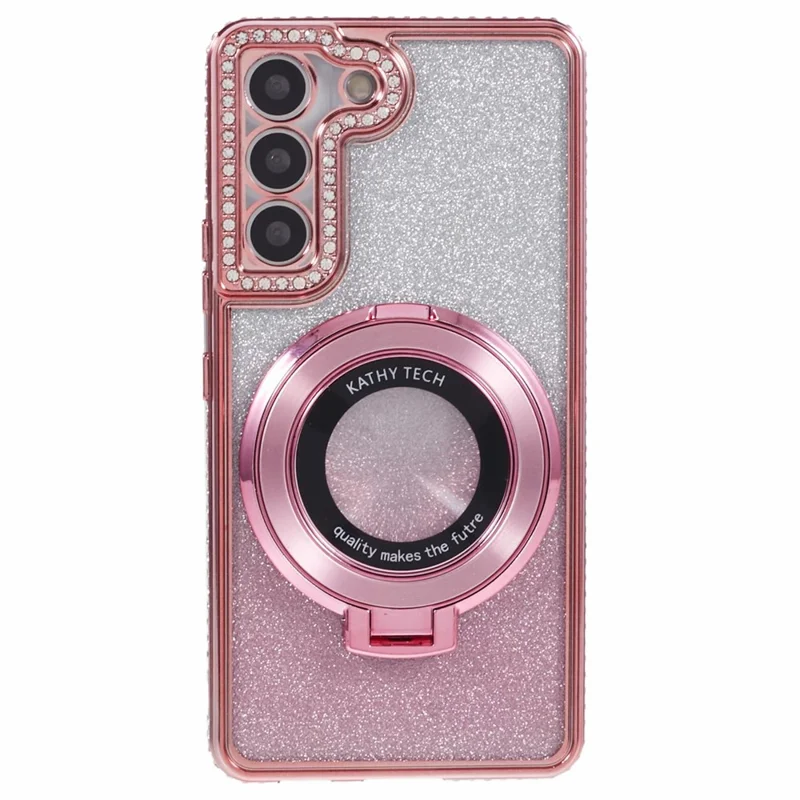 For Samsung Galaxy S22+ 5G Kickstand Case Rhinestone Decor Gradient TPU Phone Cover - Rose Gold