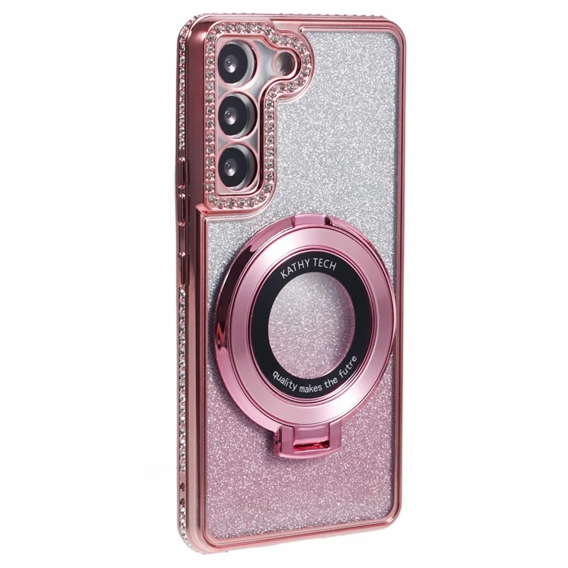 For Samsung Galaxy S22+ 5G Kickstand Case Rhinestone Decor Gradient TPU Phone Cover - Rose Gold