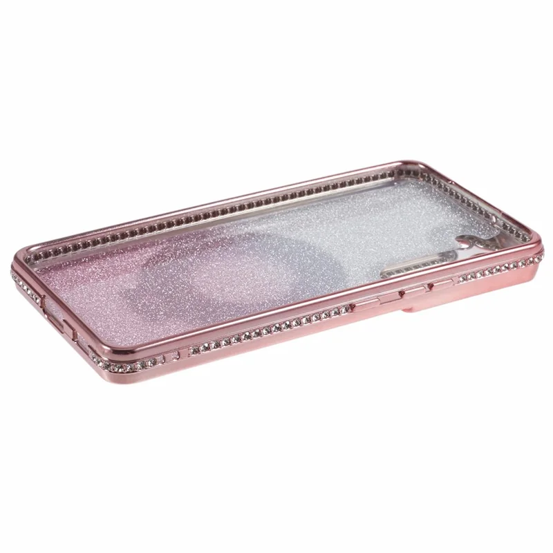 For Samsung Galaxy S22+ 5G Kickstand Case Rhinestone Decor Gradient TPU Phone Cover - Rose Gold