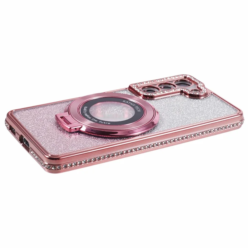 For Samsung Galaxy S22+ 5G Kickstand Case Rhinestone Decor Gradient TPU Phone Cover - Rose Gold