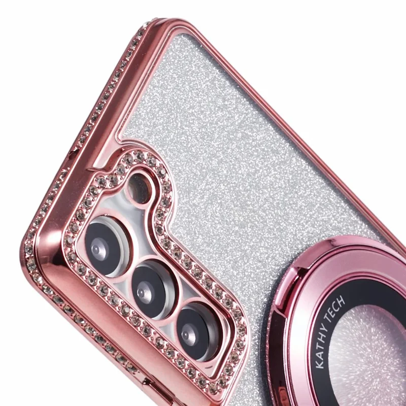 For Samsung Galaxy S22+ 5G Kickstand Case Rhinestone Decor Gradient TPU Phone Cover - Rose Gold