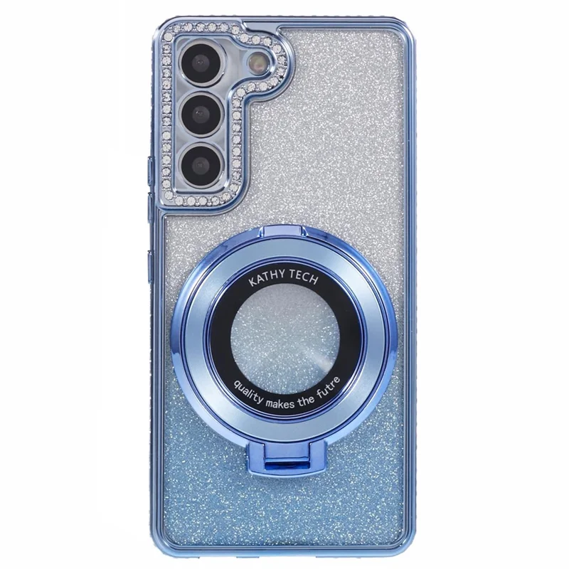 For Samsung Galaxy S22+ 5G Kickstand Case Rhinestone Decor Gradient TPU Phone Cover - Blue