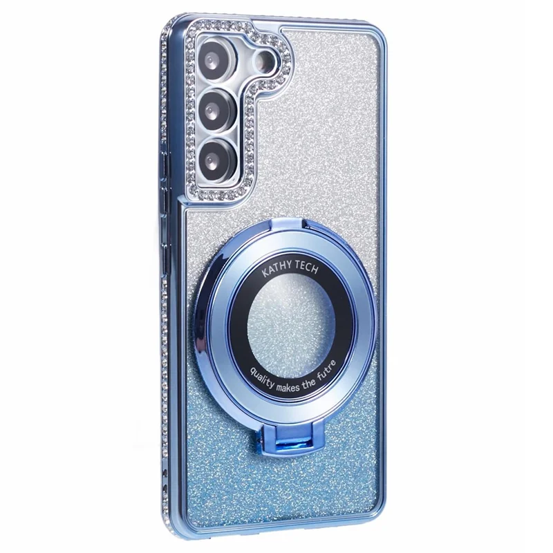 For Samsung Galaxy S22+ 5G Kickstand Case Rhinestone Decor Gradient TPU Phone Cover - Blue