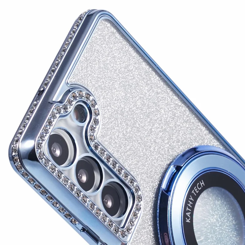 For Samsung Galaxy S22+ 5G Kickstand Case Rhinestone Decor Gradient TPU Phone Cover - Blue