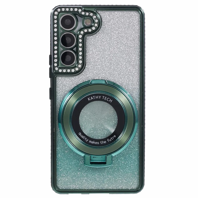 For Samsung Galaxy S22+ 5G Kickstand Case Rhinestone Decor Gradient TPU Phone Cover - Midnight Green