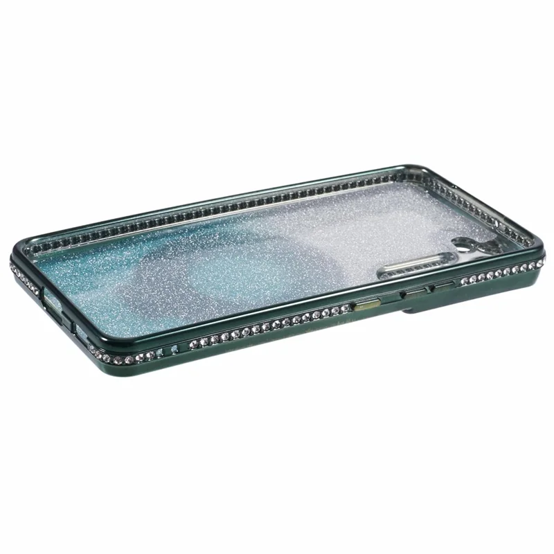 For Samsung Galaxy S22+ 5G Kickstand Case Rhinestone Decor Gradient TPU Phone Cover - Midnight Green