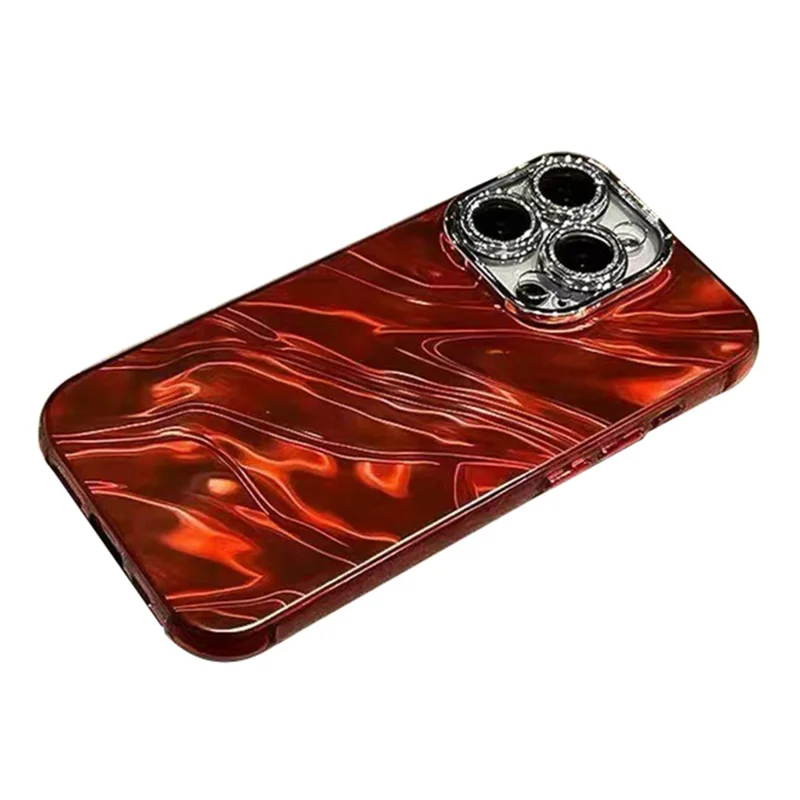 For iPhone 15 Pro Max Case Wavy Texture Acrylic+TPU Phone Cover with Lens Film - Red