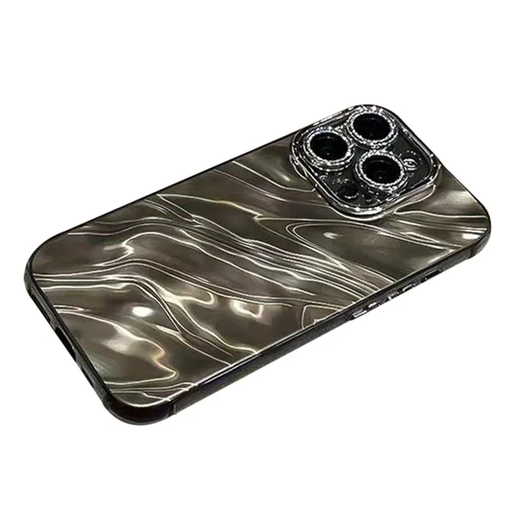 For iPhone 13 Pro Max 6.7 inch Cover Wavy Texture Acrylic+TPU Cell Phone Cases with Lens Film - Black
