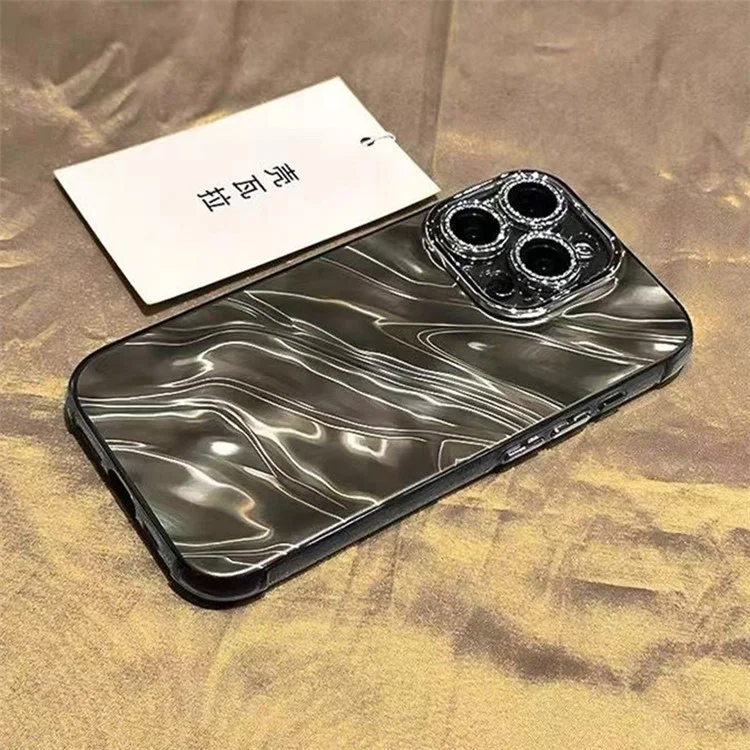 For iPhone 13 Pro Max 6.7 inch Cover Wavy Texture Acrylic+TPU Cell Phone Cases with Lens Film - Black