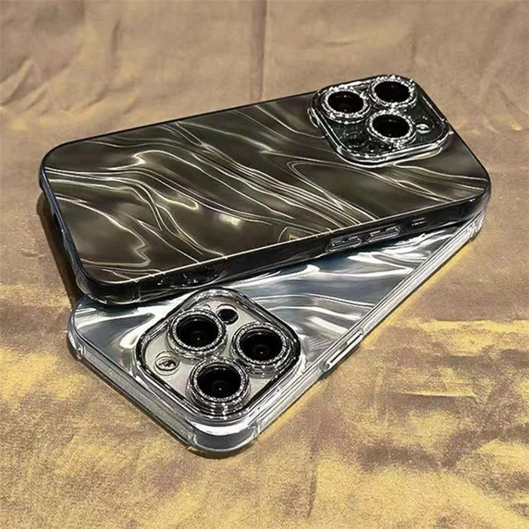 For iPhone 13 Pro Max 6.7 inch Cover Wavy Texture Acrylic+TPU Cell Phone Cases with Lens Film - Black