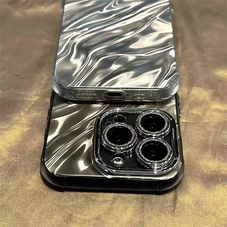 For iPhone 13 Pro Max 6.7 inch Cover Wavy Texture Acrylic+TPU Cell Phone Cases with Lens Film - Black