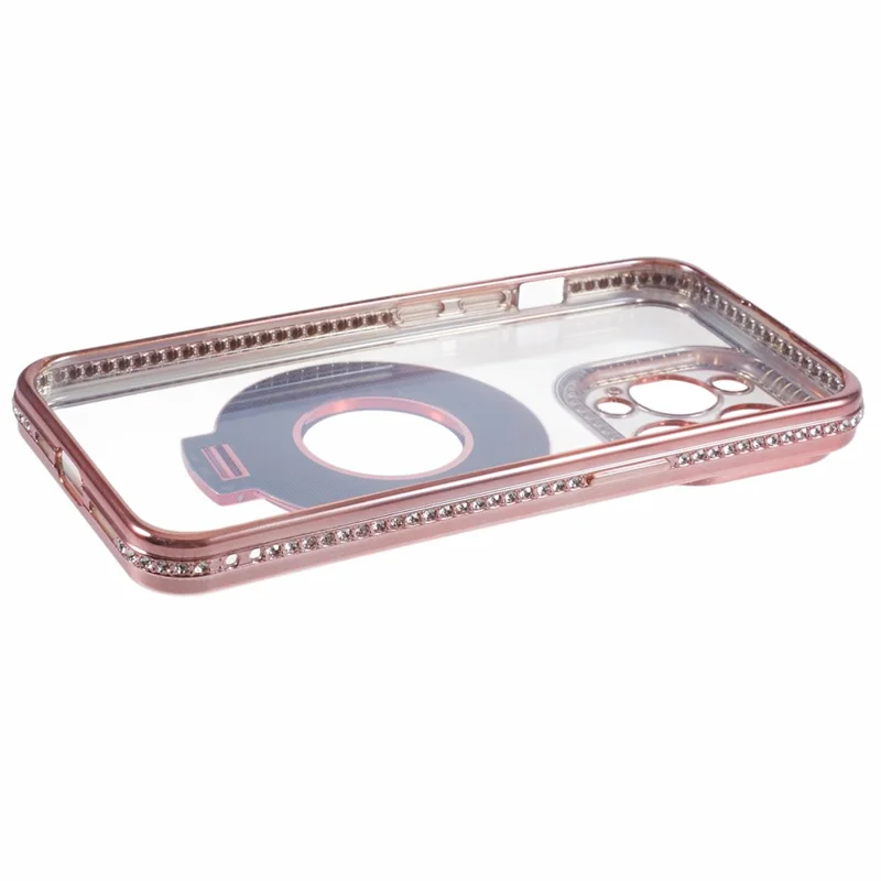 For iPhone 14 Pro Max Rhinestones Decor Ring Kickstand TPU Phone Cover - Rose Gold