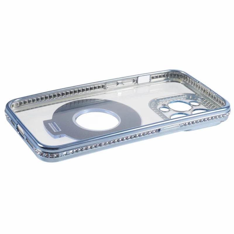For iPhone 14 Pro Max Rhinestones Decor Ring Kickstand TPU Phone Cover - Blue