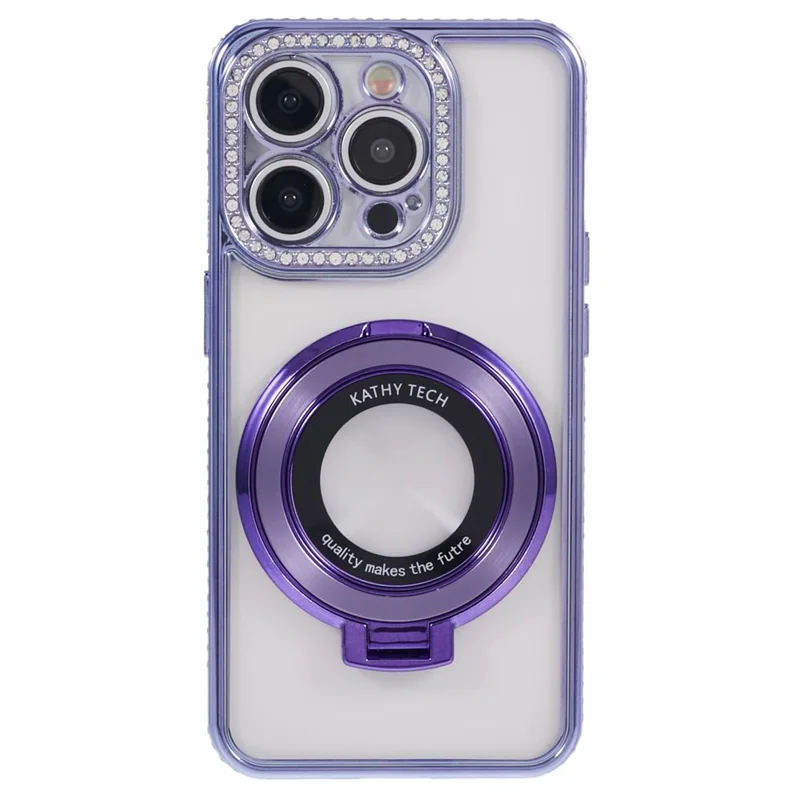 For iPhone 14 Pro Max Rhinestones Decor Ring Kickstand TPU Phone Cover - Dark Purple