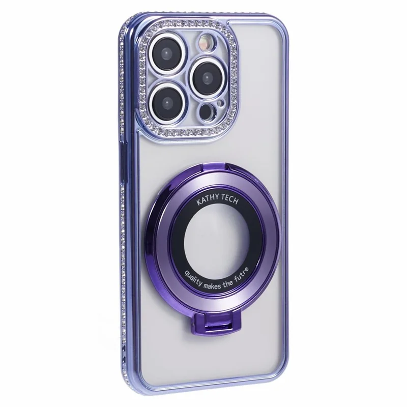For iPhone 14 Pro Max Rhinestones Decor Ring Kickstand TPU Phone Cover - Dark Purple