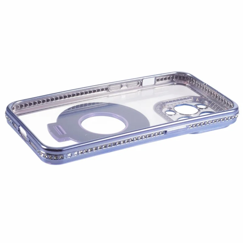 For iPhone 14 Pro Max Rhinestones Decor Ring Kickstand TPU Phone Cover - Dark Purple