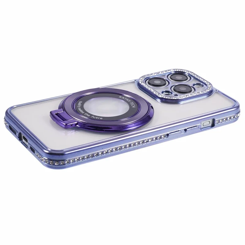 For iPhone 14 Pro Max Rhinestones Decor Ring Kickstand TPU Phone Cover - Dark Purple