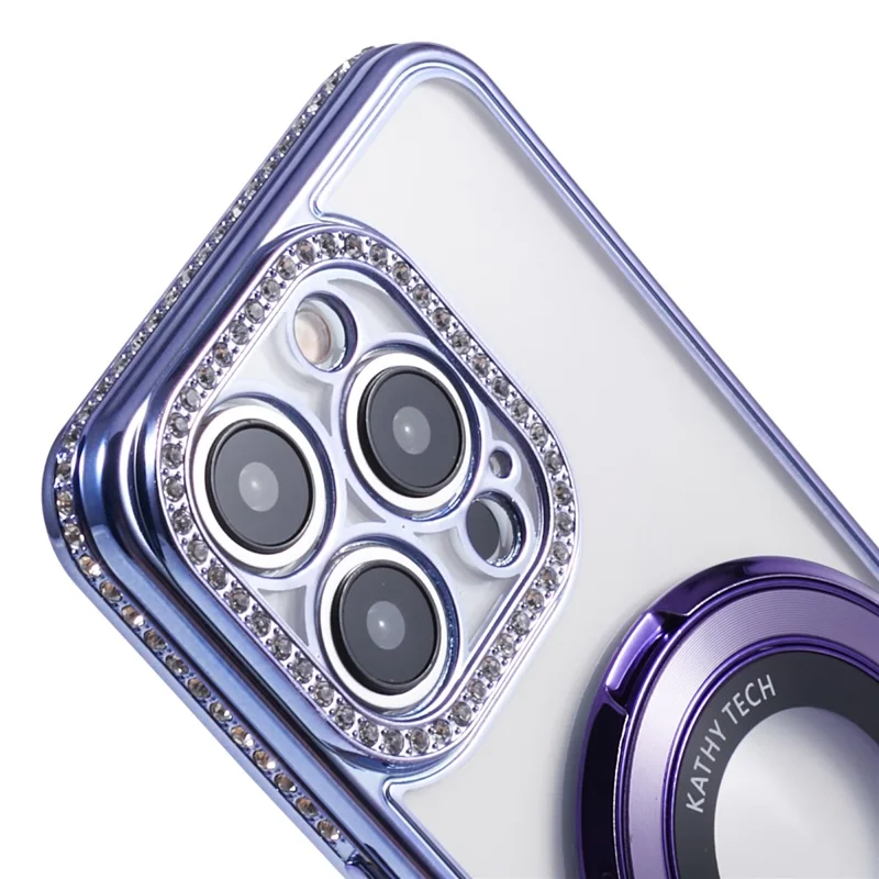 For iPhone 14 Pro Max Rhinestones Decor Ring Kickstand TPU Phone Cover - Dark Purple