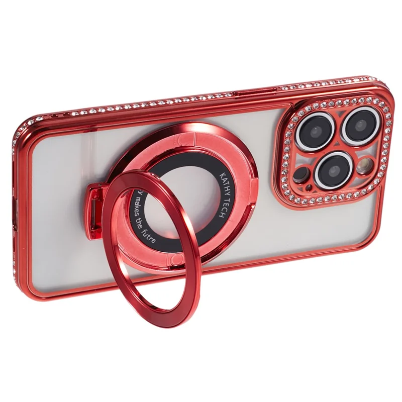 Pour iPhone 14 Pro Max Rhinestones Decor Ring Kickstand TPU Phone Cover - Rouge