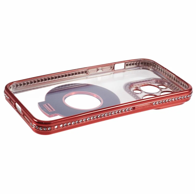 Pour iPhone 14 Pro Max Rhinestones Decor Ring Kickstand TPU Phone Cover - Rouge