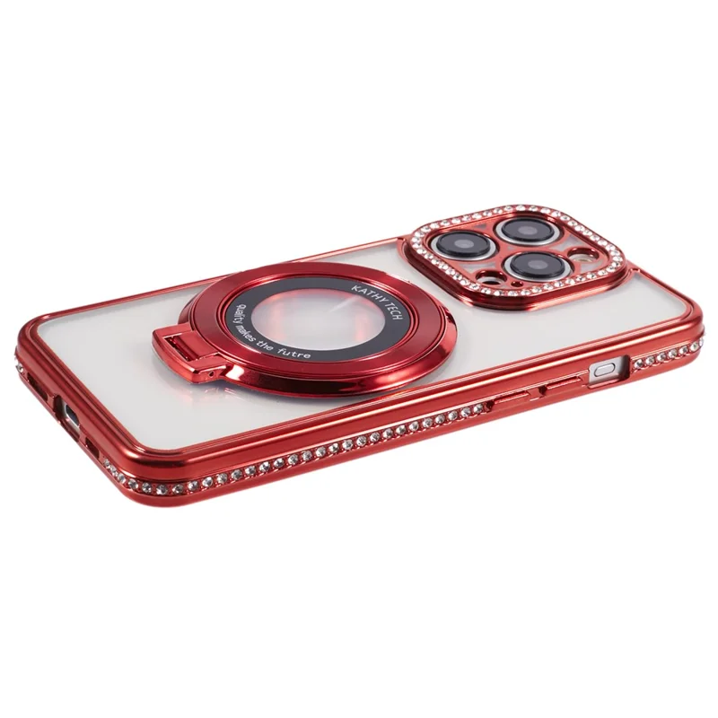 Pour iPhone 14 Pro Max Rhinestones Decor Ring Kickstand TPU Phone Cover - Rouge