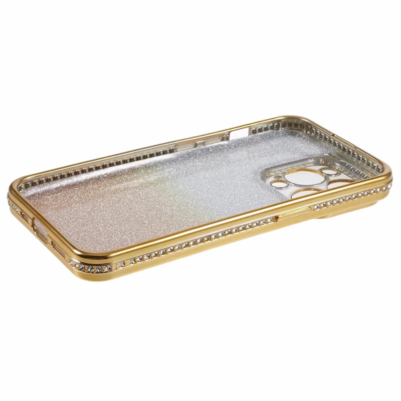 For iPhone 14 Pro Case Rhinestones Decor Gradient TPU Phone Cover Mobile Accessories   - Gold