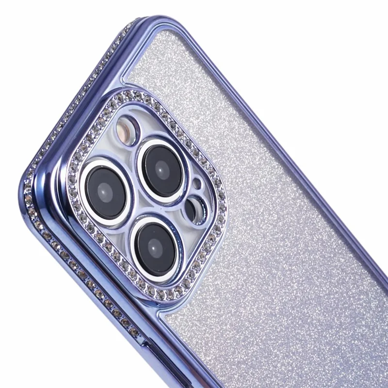 For iPhone 13 Pro Max 6.7 inch TPU Case Rhinestones Decorated Gradient Back Phone Cover - Dark Purple