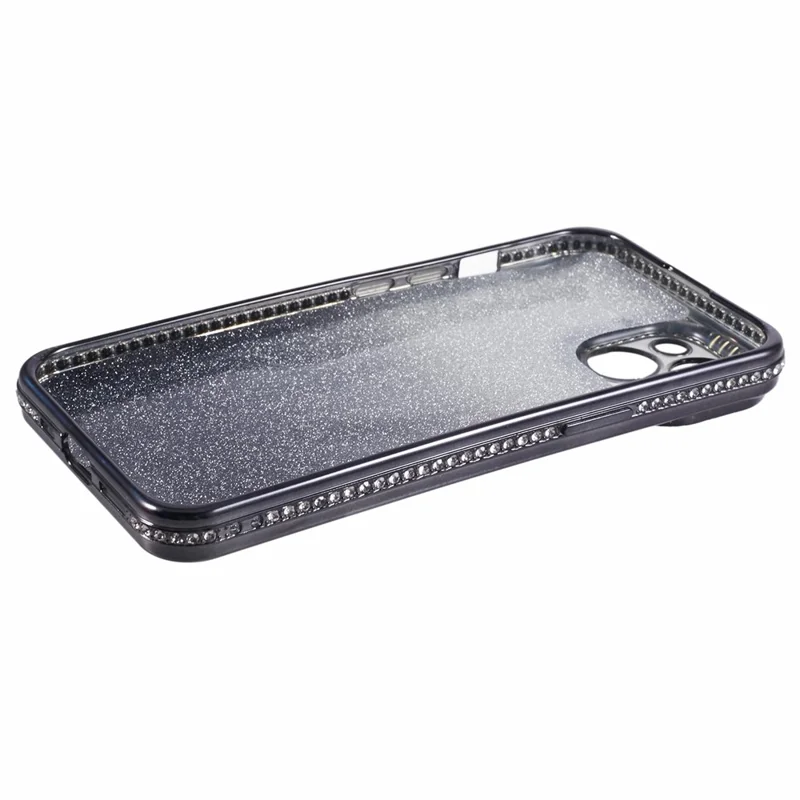For iPhone 15 Case Gradient TPU Phone Cover with Rhinestone Lens Frame - Black