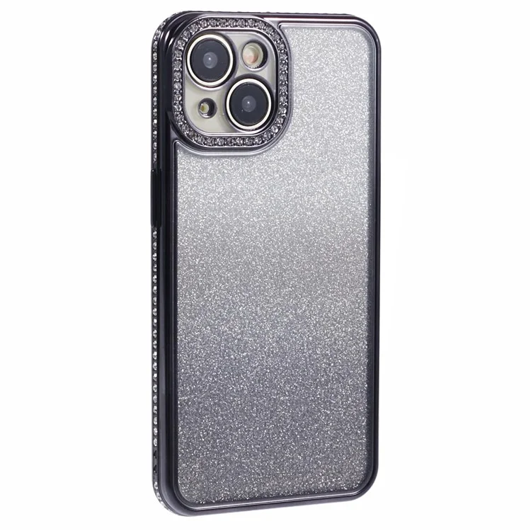 Funda TPU para iPhone 13 con decoración de cristales de Rhinestone y degradado - Negro