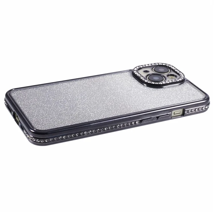 Funda TPU para iPhone 13 con decoración de cristales de Rhinestone y degradado - Negro