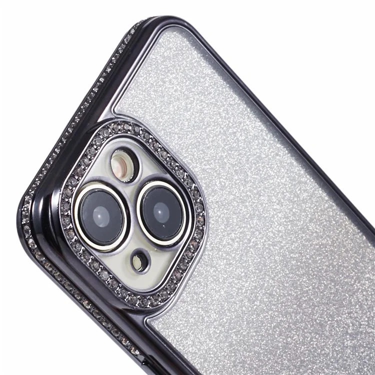 Funda TPU para iPhone 13 con decoración de cristales de Rhinestone y degradado - Negro