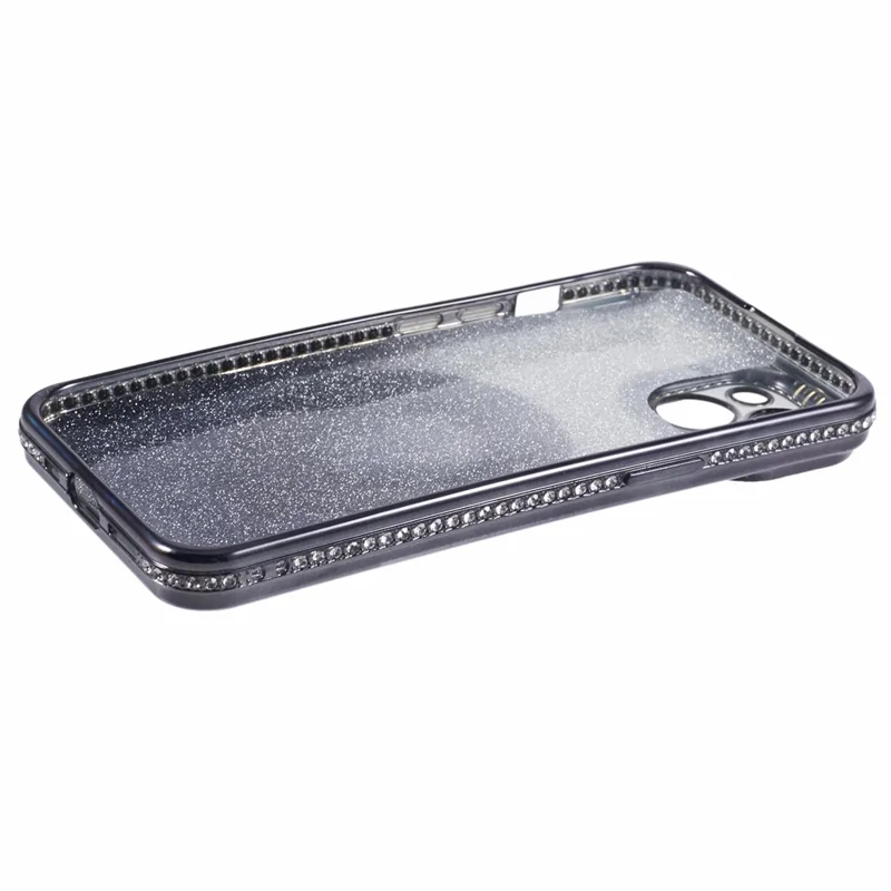 For iPhone 15 Plus Gradient Case Kickstand Shiny Rhinestone Decor TPU Phone Cover - Black