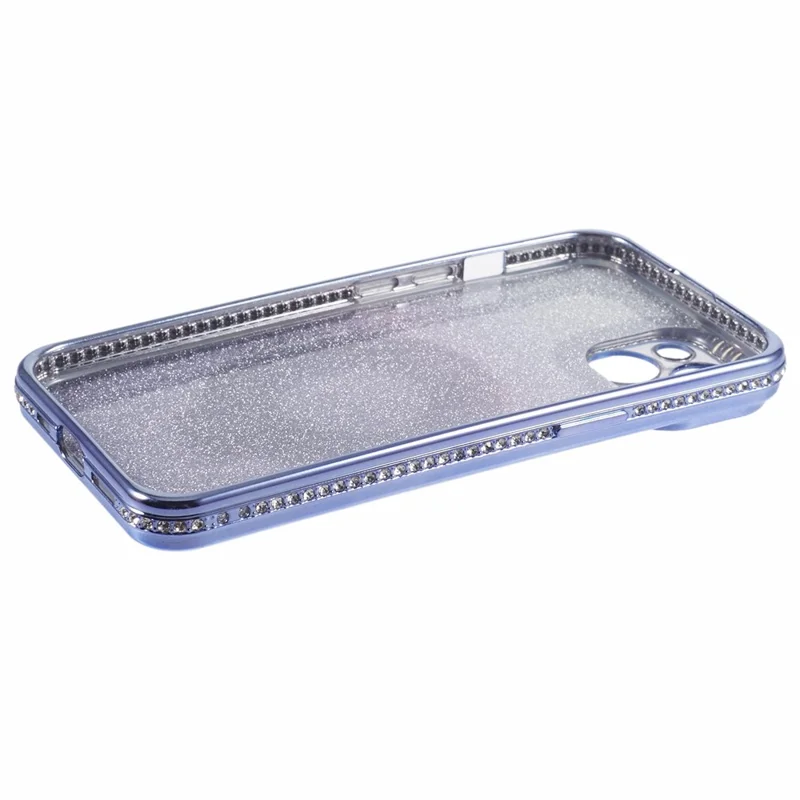 Folia do iPhone 15 Plus z gradientem, z podpórką, błyszczącą ozdobą z kryształków, pokrowiec z miękkiego TPU – ciemnopurpurowy