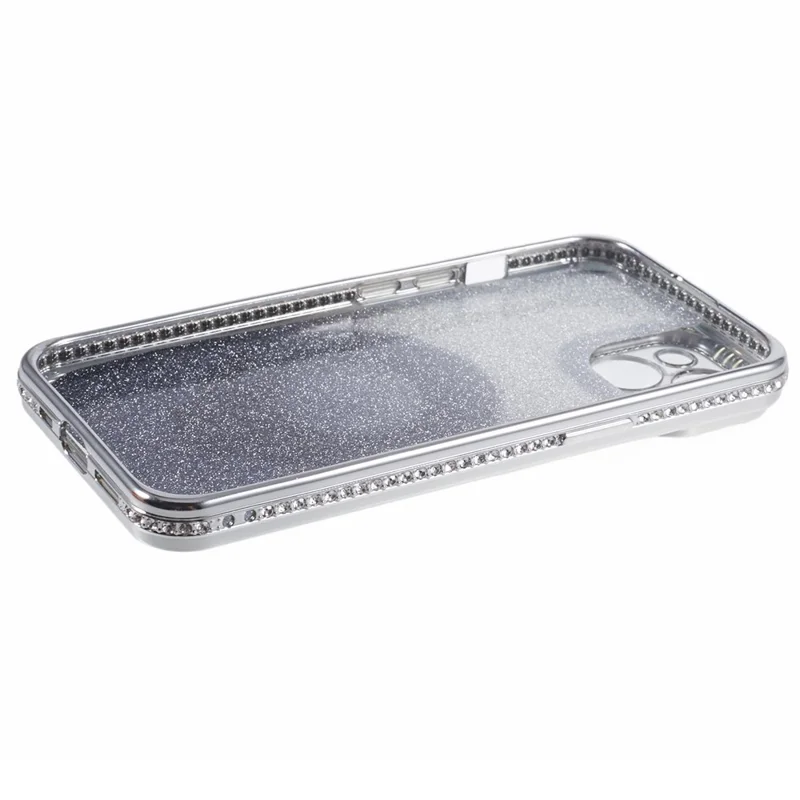 For iPhone 13 Kickstand Case Rhinestone Decor Gradient TPU Phone Cover - Silver
